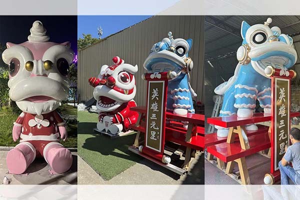 Custom Fiberglass Lion Dance Sculpture - Cultural Decor for Indoor and Outdoor Spaces